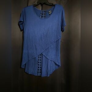 Rue21 Blue Lace Detail Layered Top | Crochet Panel Short Sleeve | Women XL